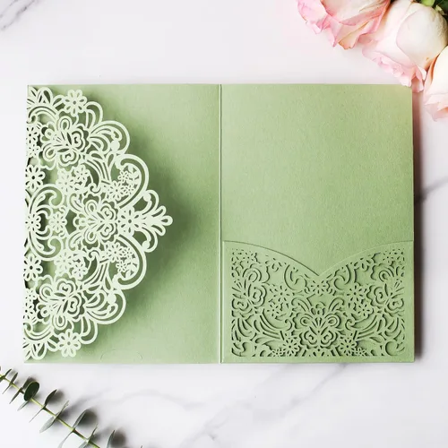 Miniatura 14 de Hosmsua 50 bolsillos de invitación de boda con purpurina morada, 5.12 x 7.2 pulgadas, corte láser, bolsillos de invitación de quinceañera de encaje
