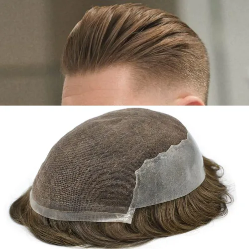 Miniatura 67 de Toupee para hombres pieza de pelo suave suizo encaje real sistema de cabello humano reemplazo blanqueado nudo mens tupé sistema de pelo para hombres