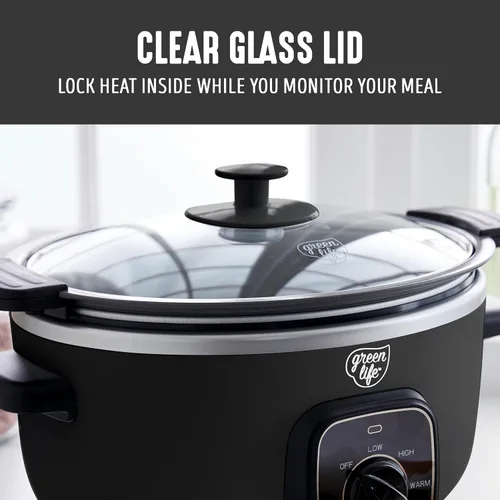 Miniatura 9 de GreenLife 3.5QT Olla de cocción lenta, cerámica antiadherente sin PFAS ni tóxicos, recipiente interior extraíble, programable, función mantener
