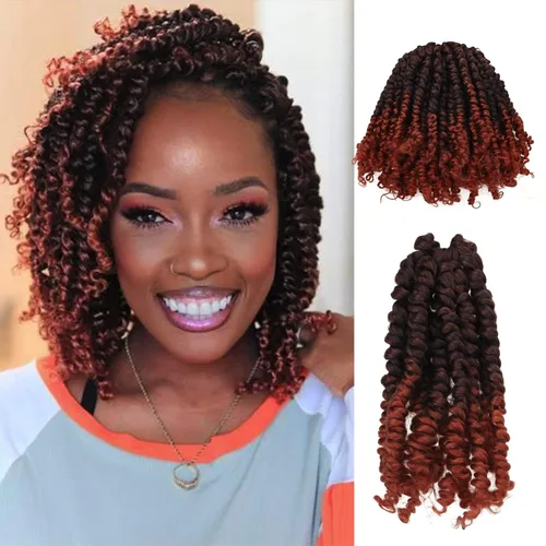 Miniatura 51 de Paquete de 8 paquetes de cabello de ganchillo Passion Twist de 6 pulgadas, rizos bohemios pretrenzados previamente trenzados, negro natural 1B