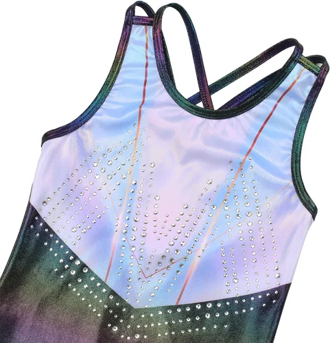 Miniatura 105 de MODAFANS Leotardos de gimnasia para niñas brillantes para bailar ballet, pantalones cortos con espalda cruzada