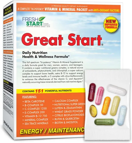 Great Start - Paquete diario de vitaminas todo en uno, nutrición esencial, vitaminas C, D3, K2, complejo B, zinc, oligominerales, súper verduras y