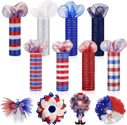 Miniatura 7 de Newwiee 8 rollos de cinta de malla para coronas Mardi Gras de 10 pulgadas x 30 pies cada rollo, decoración de malla Mardi Gras, cinta de malla
