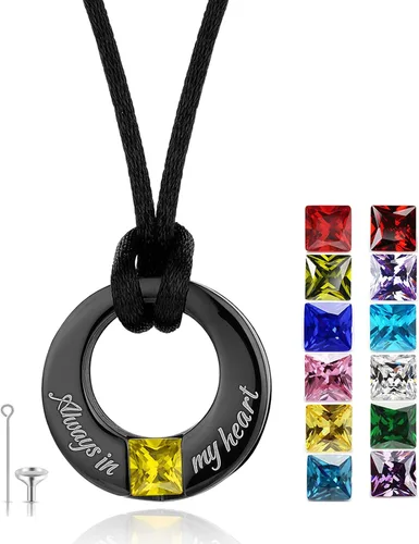Miniatura 16 de YOUFENG Collares de urna de piedras natales para cenizas, urna redonda de cremación colgante para cenizas humanas, recuerdo conmemorativo, medallón