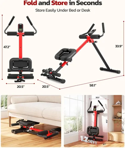 Miniatura 7 de Yoleo 2 in 1 Ab & Rowing Machines for Home, Foldable Ab Workout Equipment, Ab Trainer Machine for Stomach Workout, Ab Crunch Machine with Foam