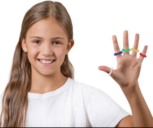 Miniatura 6 de Blulu Juego de 50 anillos de acupresión para aliviar la ansiedad con puntas sensoriales para los dedos, juego de acupresión para adolescentes, verde