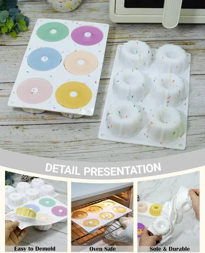 Miniatura 3 de Moldes de gelatina, 3 moldes de silicona estriados para pasteles, moldes de silicona antiadherentes de 6 cavidades para cupcakes, donas, magdalenas