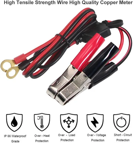 Miniatura 6 de Pinzas tipo cocodrilo para terminales de batería - Pinzas de cocodrilo para batería a cable de arnés de terminal de anillo 2 pines, cable