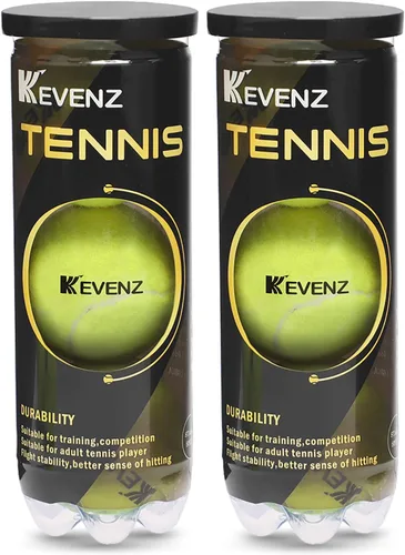 KEVENZ Paquete de 6 pelotas de tenis presurizadas, 2 latas con diseño de sello, pelotas avanzadas para todas las canchas, altamente elásticas, más
