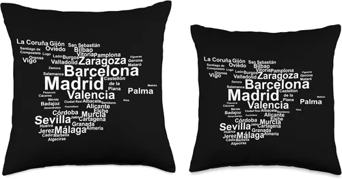 Miniatura 3 de CQ Spain Design Spain Map Silhouette Towns Cities Madrid - Almohada de viaje, 16 x 16 pulgadas, multicolor