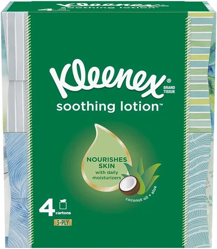 Miniatura 2 de Kleenex Loción Calmante Tejidos con Aloe, Aceite de Coco y Vitamina E, 4 cajas de cubos, 1 Caja Cubo contiene 85 Tejidos. Total de 340 Tejidos.
