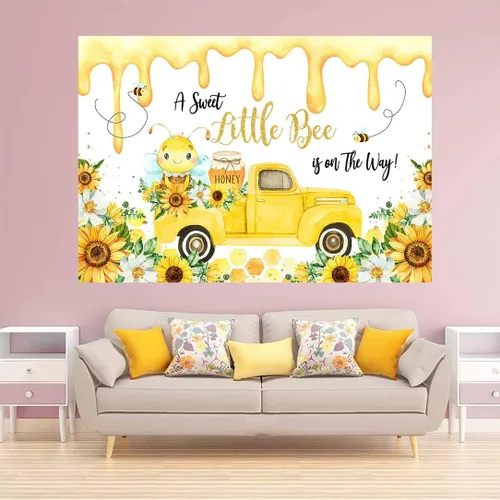 Miniatura 3 de Avezano Fondo de decoración de fiesta de baby shower de abejas para niño, A Sweet Little Bee is On The Way, telón de fondo para baby shower, telón