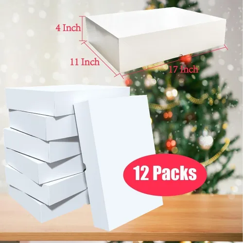 Miniatura 6 de 12 Paquetes de Cajas de Regalo Extra Grandes con Tapas para Regalos, Cajas Blancas de Ropa de 17x11x4 Pulgadas para Envolver Regalos, Mantas, Batas