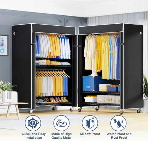Miniatura 4 de ULIFHOME P8C Pro - Perchero resistente (con diseño de ancho extendido) para colgar ropa con ruedas bloqueables, 42 pulgadas de ancho x 15.8 pulgadas