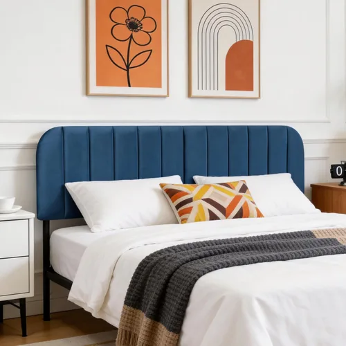 Miniatura 6 de Cabecera tapizada de altura ajustable, cabecera de terciopelo crema, diseño moderno de canal vertical con borde superior de silueta escalonada Beige
