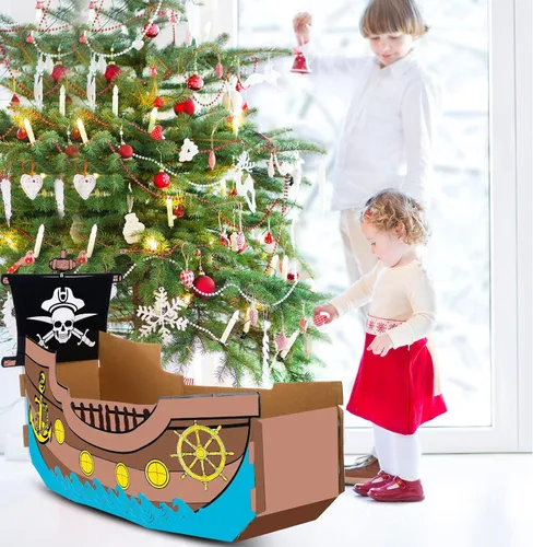 Miniatura 6 de Eaasty Colorear barco pirata de cartón, barco de cartón, casa de juegos para niños, manualidades, bricolaje, niños grandes, casa de juegos al aire
