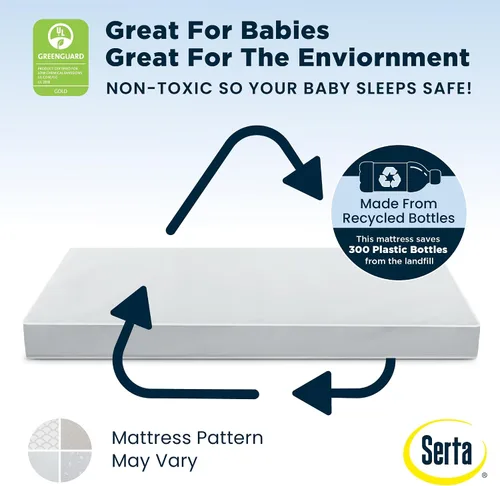 Miniatura 5 de Serta Perfect Start Cuna y colchón limitados para bebé y niño pequeño de doble cara, núcleo de fibra transpirable, certificado GREENGUARD Gold