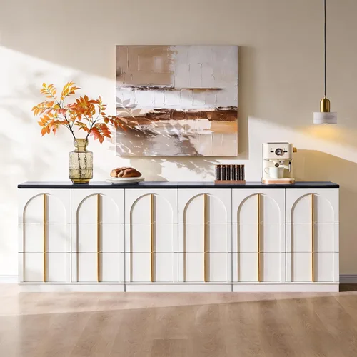 Miniatura 15 de ACCOHOHO Armario buffet con almacenamiento y puertas arqueadas, aparador de madera de 63 pulgadas con estante ajustable, modernas mesas de café