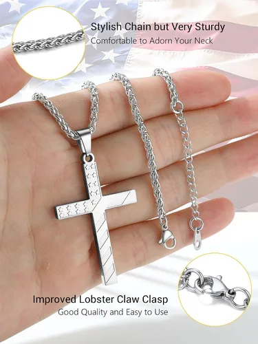 Miniatura 4 de PROSTEEL Collar con etiqueta de perro de la bandera estadounidense, dije de bandera nacional de Estados Unidos, collar patriótico chapado en acero