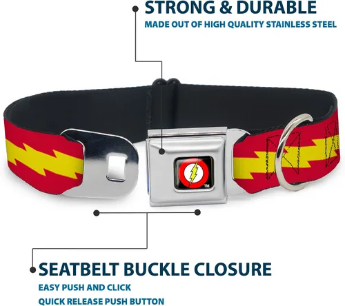 Miniatura 4 de Collar de perro hebilla de cinturón de seguridad The Flash Bolt Stripe Rojo Amarillo 9 a 15 pulgadas 1.0 pulgadas de ancho, DC-WFL025-S