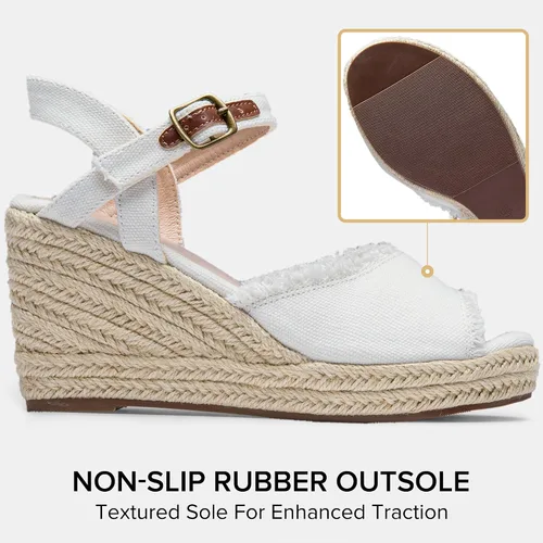 Miniatura 4 de Vepose Sandalias de cuña 80 alpargatas para mujer, sandalias de plataforma de tacón alto y hebilla de tobillo