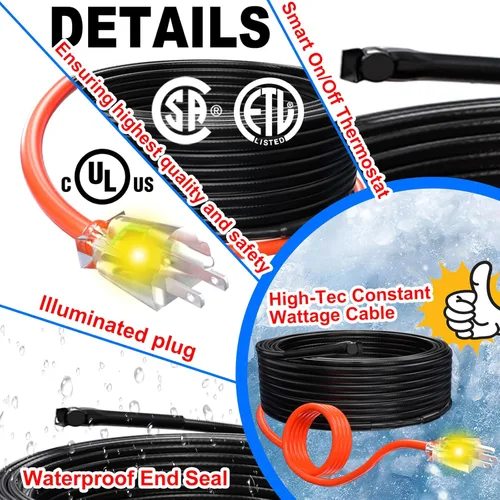 Miniatura 8 de Tubo, cable térmico con termostato Heat It HISD, 6 pies, negro