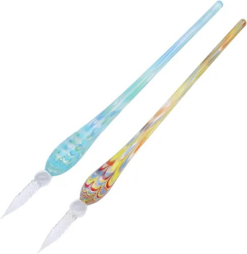 Gullor Pluma de inmersión de vidrio de 2 piezas Vintage hecho a mano de vidrio Signature Pen - Multicolor A