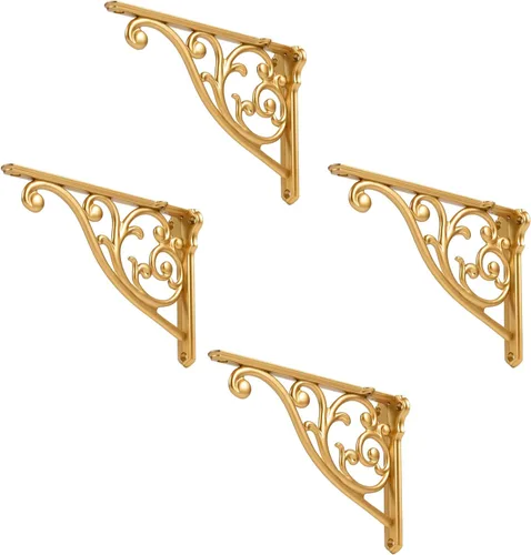 Miniatura 35 de Soportes de estante de 4 pulgadas, paquete de 4 soportes de pared de latón antiguo de alta resistencia, estantes decorativos de cocina victoriana
