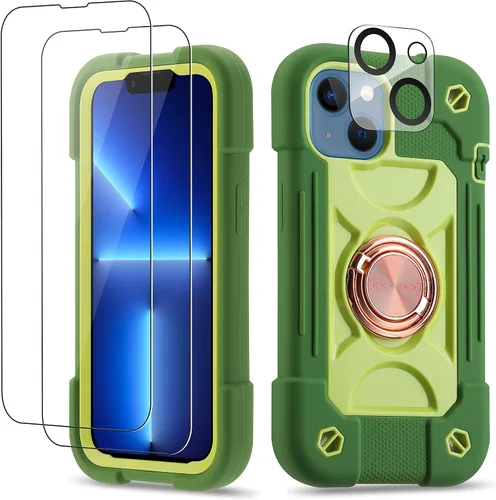 Miniatura 28 de Funda para iPhone 11 de 6.1 pulgadas con soporte de anillo, con 2 protectores de pantalla de vidrio, resistente a los golpes, resistente a