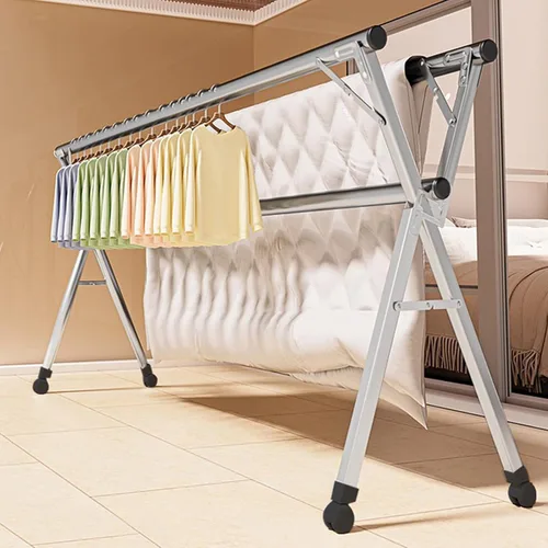 Miniatura 7 de Estante de secado de ropa de 94 pulgadas, estante de ropa de acero inoxidable para lavandería, plegable, ajustable, estante de secado portátil