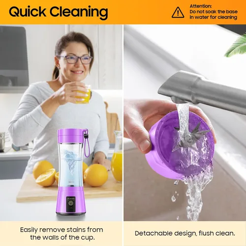 Miniatura 7 de Licuadora portátil inalámbrica de tamaño personal, licuadora de 12 onzas para batidos y batidos con taza de jugo de viaje sin BPA, 6 cuchillas