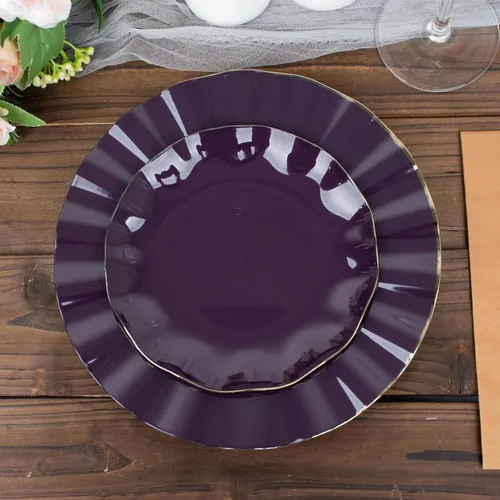 Miniatura 34 de Efavormart - Platos de cena de 11 pulgadas – Juego de 10 platos desechables redondos de plástico negro con borde dorado rizado – Vajilla elegante