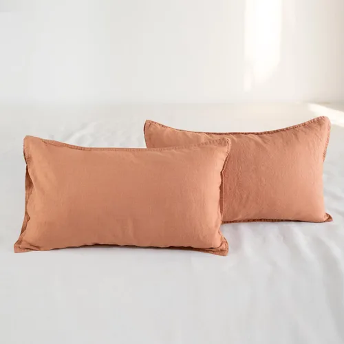 Miniatura 34 de S VICTORY SYMBOL Juego de 2 fundas de almohada de lino 100% a rayas, hilo de lino orgánico natural francés teñido en beige a rayas, King 20"x40