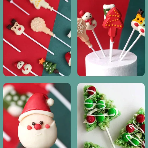Miniatura 4 de Paquete de 3 moldes para piruletas de silicona para caramelos duros de chocolate, molde de goma de Navidad con 100 palitos de chupón (12 cavidades)