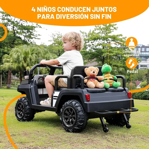Miniatura 3 de Coche eléctrico para niños, juguetes de 24 V y 4 plazas con control remoto para padres, suspensión de 4 ruedas, capacidad máxima de peso de 220 Negro