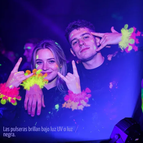 Miniatura 3 de Mega-L - 12 pulseras de fiesta que brillan en la oscuridad, suministros de fiesta que brillan en la oscuridad, pulsera de luz negra fluorescente