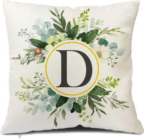 Miniatura 45 de Snycler Fundas de almohada con monograma de letra L, floral, 18 x 18 pulgadas, almohadas de primavera verdes, fundas decorativas de verano, Estilo L