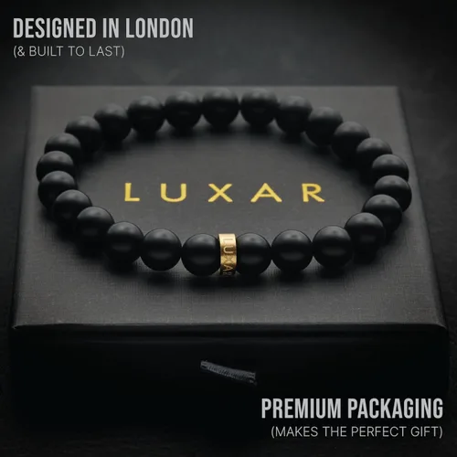 Miniatura 2 de LUXAR - Pulseras de cuentas de ónix negro para hombre Piedra negra mate de 8 mm Joyería minimalista y de diseño para hombres