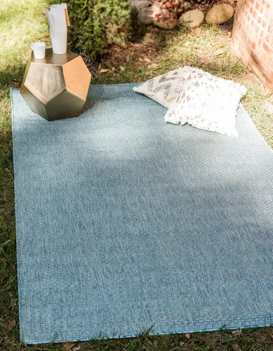 Miniatura 70 de Unique Loom Collection Alfombra de Área Plana Casual de Transición Sólida Jaspeada para Interiores/Exteriores (Pasillo 2' x 6' 1", Azul/Azul Marino)