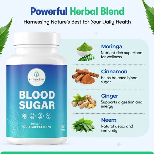 Miniatura 3 de Zyzven Naturals Suplemento de apoyo de azúcar en la sangre, fórmula de apoyo a la glucosa a base de hierbas con moringa, canela, fenogreco, jengibre
