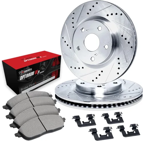 R1 Concepts Frenos delanteros y rotores | Hardware incluido | Kit de pastillas de freno y rotores delanteros Optimum OEp | Compatible con Acura