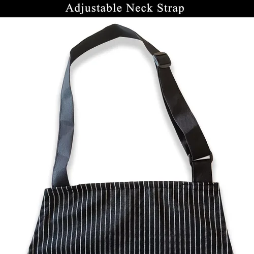 Miniatura 7 de DILLMAN Delantales de Cocina Ajustables - Delantal de Babero para Hombres y Mujeres, Suave, de Chef, con Rayas y 2 Bolsillos Tiras Negras Estrechas