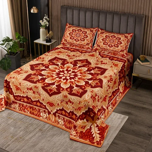 Miniatura 14 de Erosebridal Juego de ropa de cama oriental tamaño King, vintage, juego de colcha Art Deco de terracota, juego de edredón estético hippie