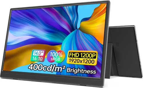 ForHelp Monitor portátil de 14 pulgadas FHD1200P ultradelgado para monitor de portátil, USB-C y HDMI Plug & Play, 100% SRGB, pantalla extensor de