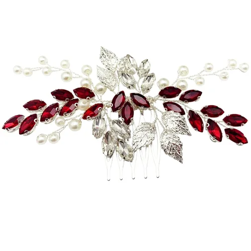 Miniatura 8 de Peine para el cabello de novia de boda, perlas de diamantes de imitación, hojas plateadas, accesorios para mujeres y niñas, fiesta de regreso a casa
