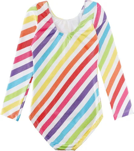 Miniatura 6 de HOZIY - Leotardos de manga larga para niñas, de gimnasia, para niños pequeños, trajes florales de unicornio, galaxia, arco iris, patrón de rayas
