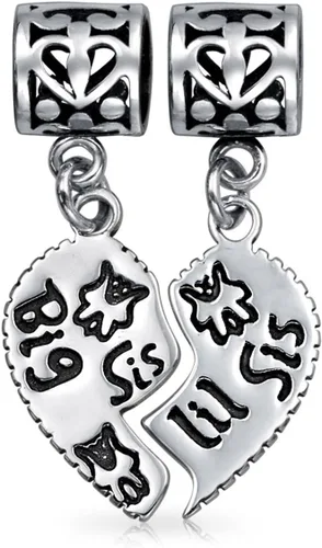 Miniatura 2 de Pulsera europea personalizada BFF SIS Little SIS de 2 piezas con dije de cuentas de corazón dividido para adolescentes, de plata de ley, Metal