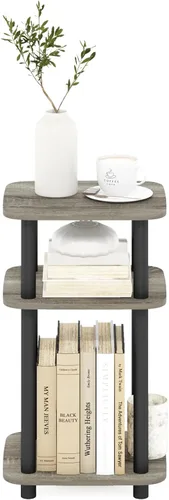 Miniatura 19 de Furinno JUST - Mesita lateral de 3 niveles con tubo giratorio N, estante abierto, mesita de noche con esquina curva redonda, mesita de cama, fácil