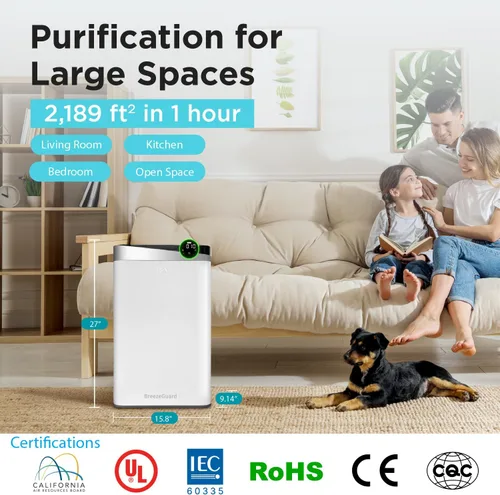 Miniatura 3 de RIA BreezeGuard - Purificador de aire inteligente HEPA para habitaciones grandes de hasta 2500 pies cuadrados con modo de suspensión, control