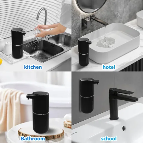 Miniatura 7 de Paquete de 2 dispensadores automáticos de jabón espumoso, 12.8 onzas, 12.8 fl oz, recargable por USB, dispensador eléctrico de jabón de manos de 4